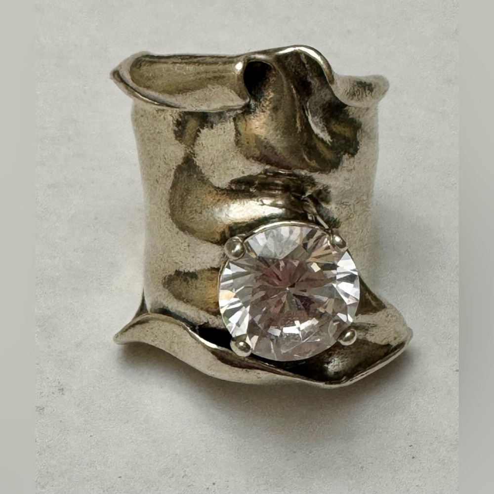 ISRAEL Sterling Silver Modernist CZ Ring